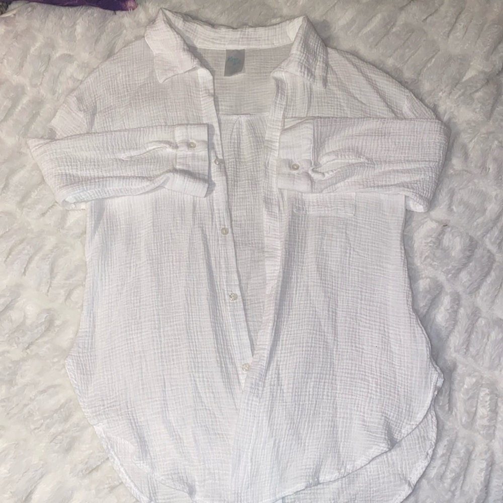 white button up, medium length sleeves, barely worn